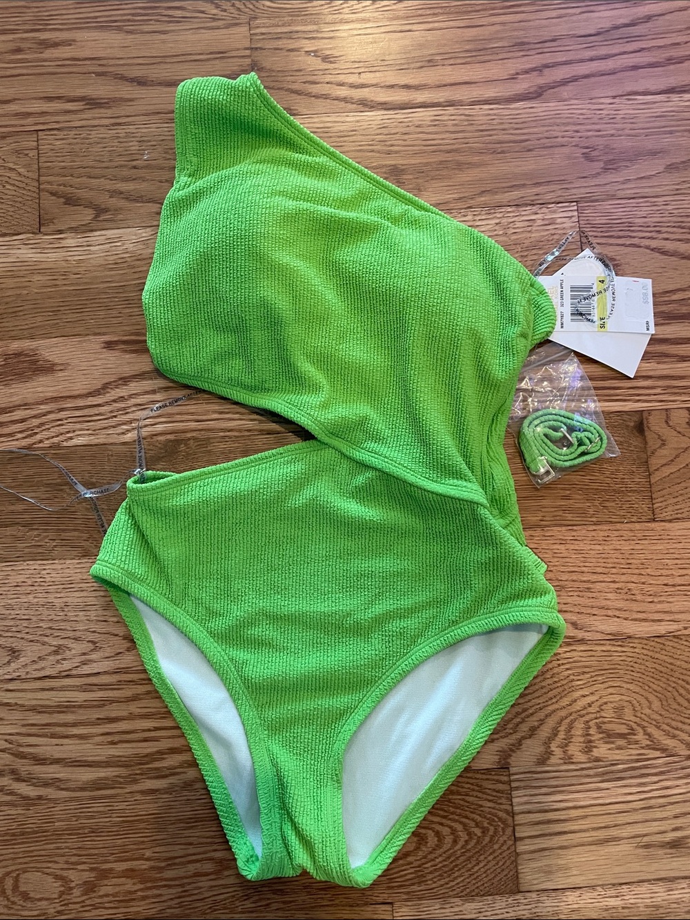 Michael Kors Bright Lime One-Shoulder Textured Swim One-Piece